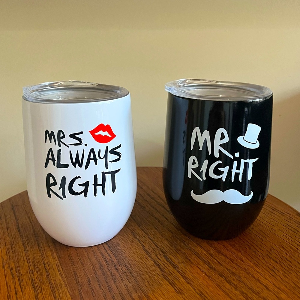 Set of 2 Couple’s Metal Wine Glasses